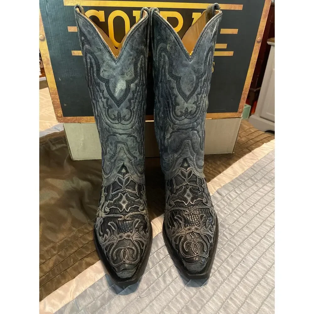 Corral Men's cowboy MN Black Alligator inlay & embroidery boots size 10